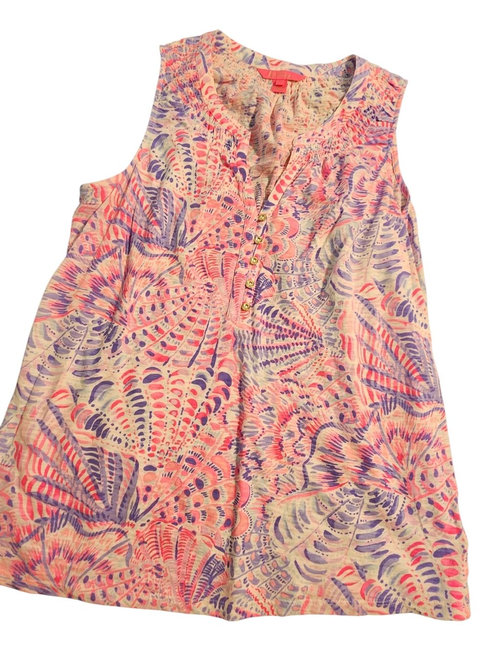Lilly Pulitzer Coral, Lavender & Cream Printed Sleeveless Blouse